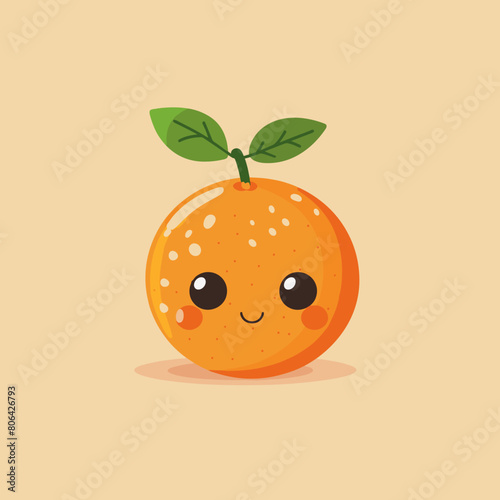 A cartoon Tangerine with a smiling face. The Tangerine is sitting on a yellow background