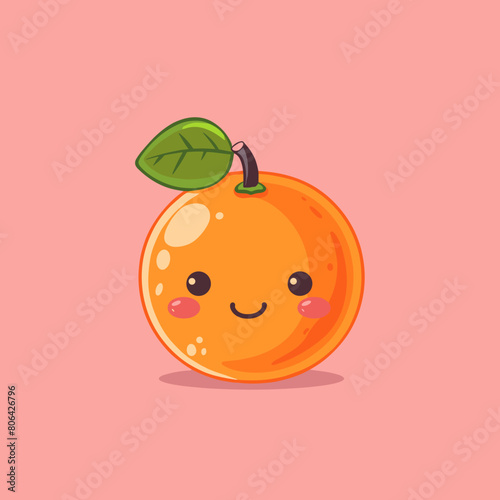 A cartoon Tangerine with a smiling face. The Tangerine is sitting on a yellow background