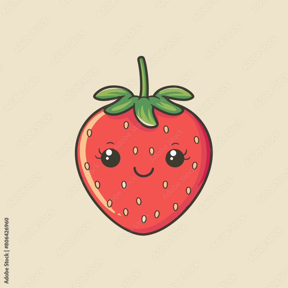 Obraz premium A strawberry with a white flower on top. The strawberry is red and has many small dots