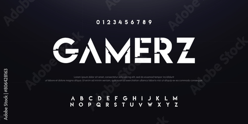 Gamerz Design Modern abstract digital alphabet font. Minimal technology typography, Creative urban sport fashion futuristic font and with numbers. vector illustration.