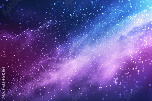 A purple and blue galaxy with many stars. The stars are scattered throughout the galaxy and are of different sizes. The galaxy is full of light and energy  giving it a sense of wonder and awe