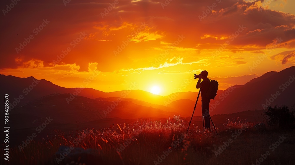 Photographer is watching at sunset