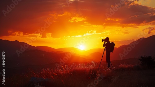 Photographer is watching at sunset