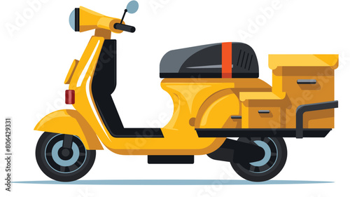 Yellow delivery scooter cartoon illustration. Modern urban transport food parcel delivery vector graphic. Isolated white background, twowheeler without riders photo