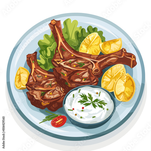 A plate of food Padakia Greek-Style Lamb Chops with potatoes, and vegetables