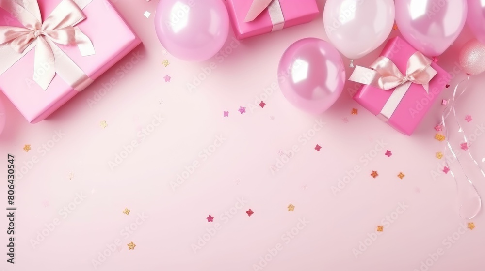 Pink Background With Balloons and Presents