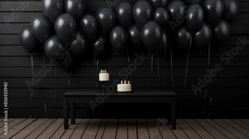 Table With Two Candles and Black Balloons