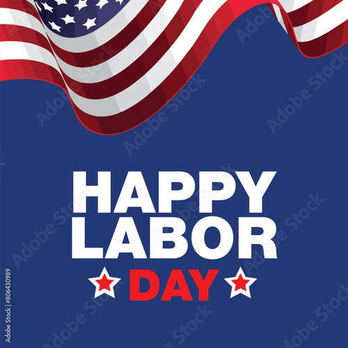 Happy Labor Day holiday banner. Card Vector illustration. USA flag. United States of America. Work, job, tools. inside world on blue background banner template. Editable vector illustration design. photo
