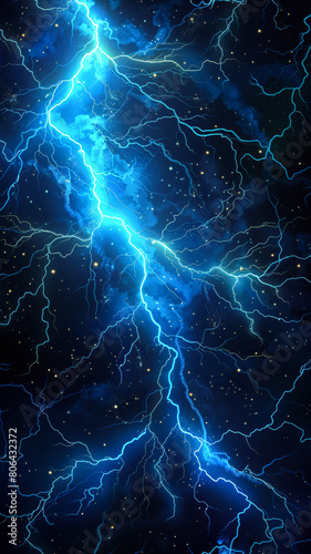 A blue lightning bolt with stars in the background