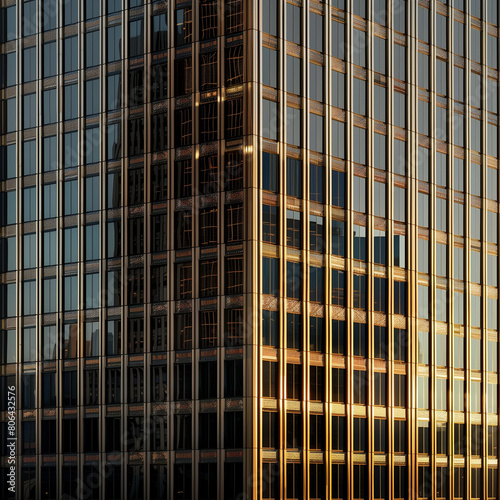 Sunset Reflections on Modern Skyscraper Facade