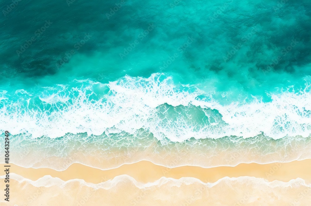 Sea and beach aerial view. Top view, amazing nature background. Beautiful beach of white sand surrounded by crystal clear water. Waves on the beach. Travel and vacation concept Sea and beach aerial view. Top view, amazing nature background. Beautiful beach of white sand surrounded by crystal clear water. Waves on the beach. Travel and vacation concept