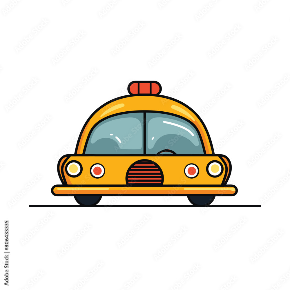 Yellow taxi cab cartoon isolated white background. Side view city transportation vehicle, simple clean design taxi illustration. Cute colorful cab vector graphic children book urban transport theme Yellow taxi cab cartoon isolated white background. Side view city transportation vehicle, simple clean design taxi illustration. Cute colorful cab vector graphic children book urban transport theme
