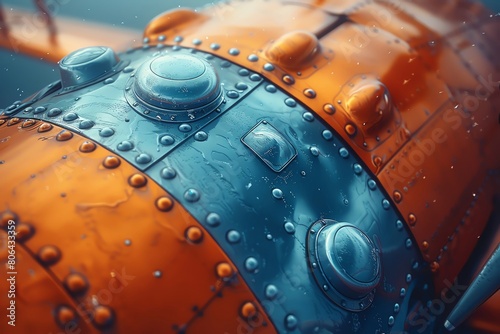 Illustrate the delicate complexity of a biplanes wing structure up close, shifting focus to reveal the breakthroughs in aviation technology over the years through macro photography