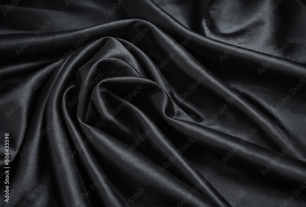 Fototapeta premium Crumpled black satin texture backgroundю texture seamless pattern For fabric , luxury design. trendy. high quality photoю wallpaper for print for text, sale and more. Mock up for the designer 