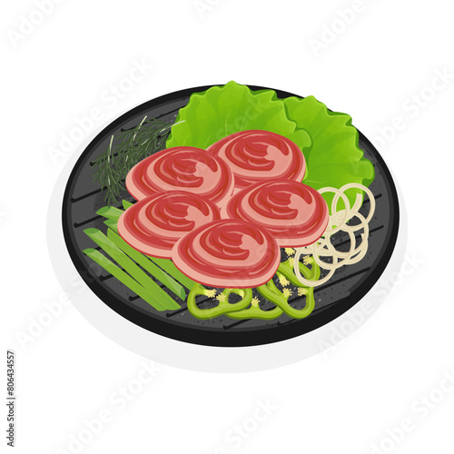 Vector Illustration logo Korean beef barbecue Chadolbaegi or beef Yakiniku  photo