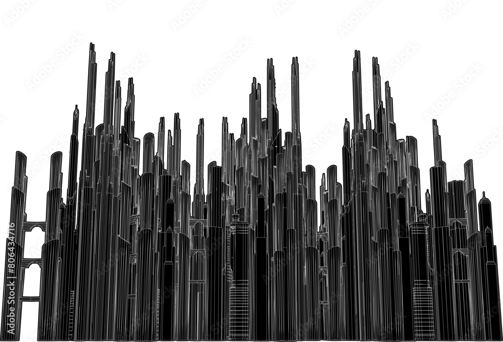 Futuristic City Of Skyscrapers Vector. Megalopolis City Landscape View. Illustration Of Construction Isolated On White Background. Futuristic City Of Skyscrapers Vector. Megalopolis City Landscape View. Illustration Of Construction Isolated On White Background.