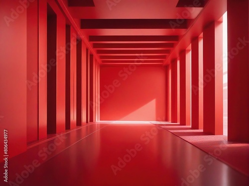 red corridor with columns