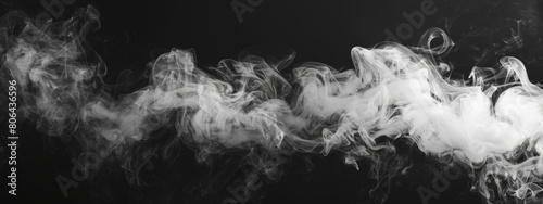 White smoke on black background, abstract cloud of white vapor or fumes in dark room. Space for text. Abstract white smoke or fume background. Vape fog or steam.