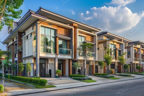Affordable Townhome Community in Bangna Showcasing Modern Architectural Design and Lifestyle © kittipoj