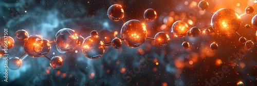 A 3D render of a molecule, with electrons orbiting a nucleus against a dark background