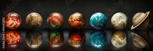 A collection of planets in PNG format set against a solid background, their surfaces and features meticulously depicted to convey a sense of wonder and astronomical realism. 