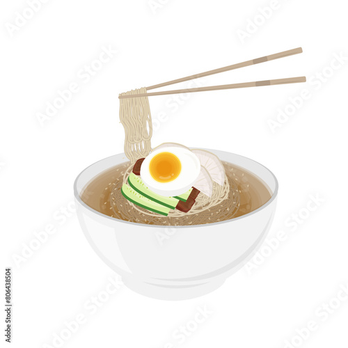 Vector illustration logo Ready to eat Mul Naengmyeon or korean cold noodles