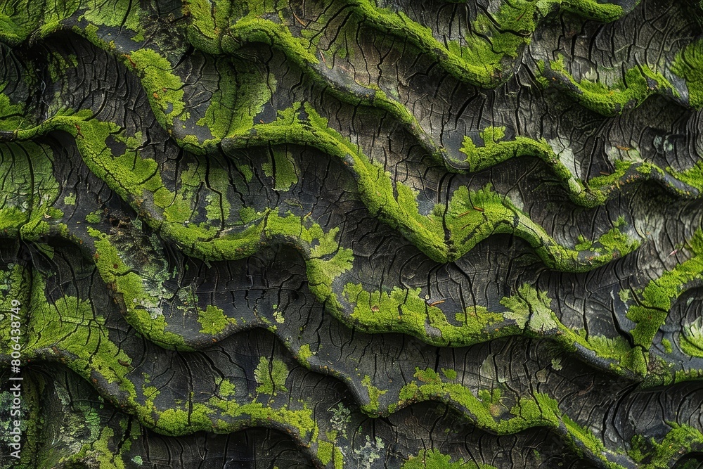 Intricate Moss-Covered Tree Bark Patterns in Cinematic Photography Intricate Moss-Covered Tree Bark Patterns in Cinematic Photography