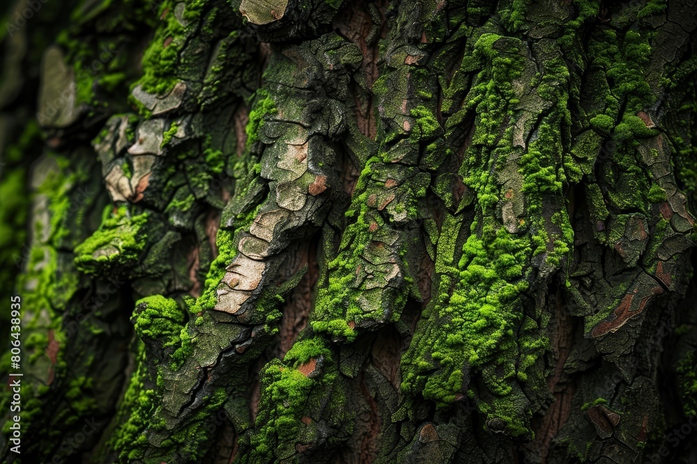 Lush Mossy Textures of Weathered Tree Bark in Captivating Cinematic Photography