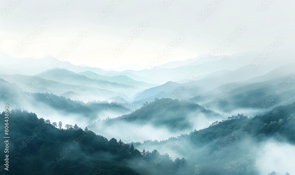 Obraz premium A misty mountain morning, with valleys below obscured by a blanket of fog