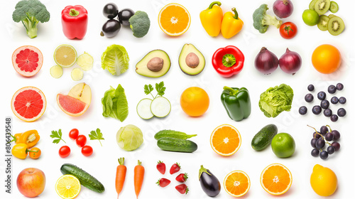 Colorful Array of Fresh Fruits and Vegetables Isolated on White Background: A Healthy Eating Concept