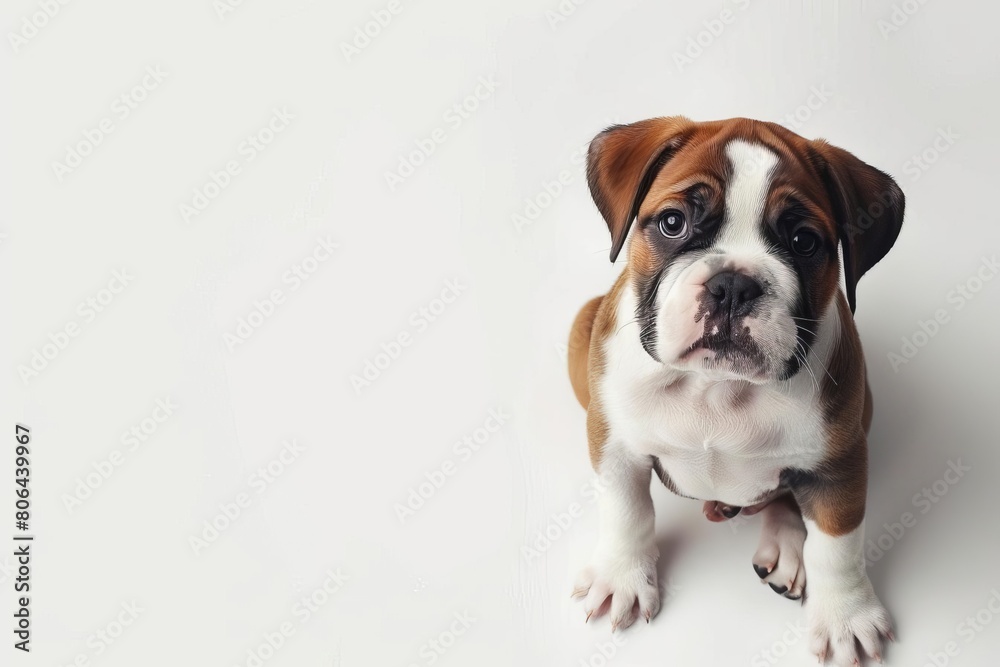 adorable young bulldog puppy sitting on white background cute pet portrait photography