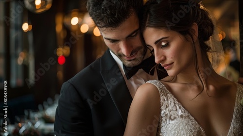 Romantic Couple Stealing a Quiet Moment at Lavish Wedding Reception