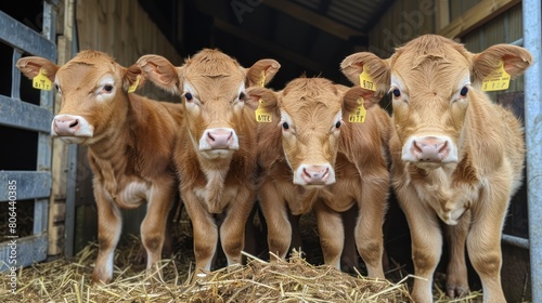 Rural Livestock Farming: Close-up of Cow Ear Tag for Identification photo