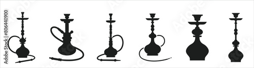 Illustrations and labels set of different shisha and hookah logo template