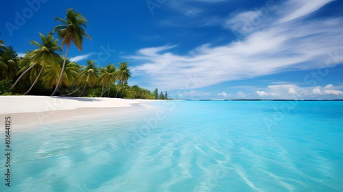 Panoramic view of beautiful tropical beach at Seychelles