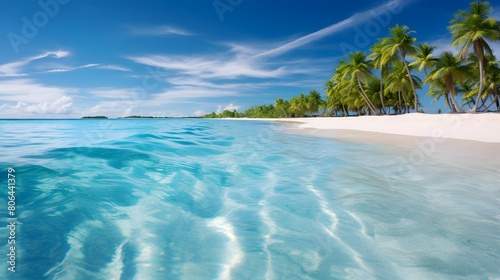 Beautiful panoramic view of a tropical beach with palm trees