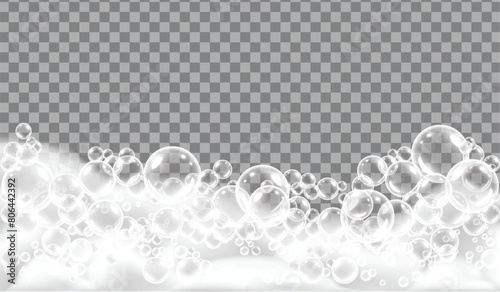 Bath foam realistic concept large bubbles of lush white foam on the surface with transparent background vector illustration	. 