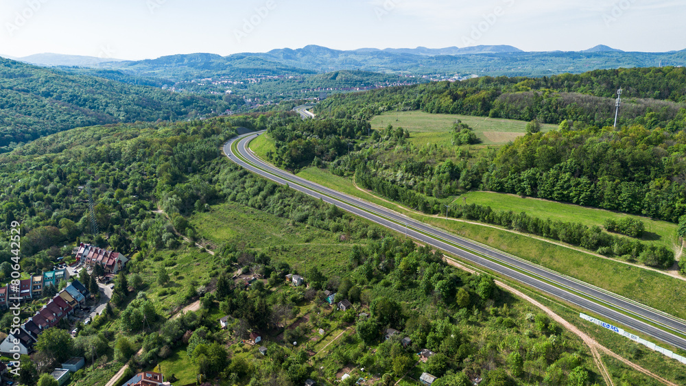 Aerial View of Road in the Mountains