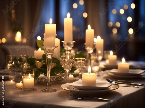 "Romantic Candlelit Dinner: Elegance and Intimacy in Soft Illumination"