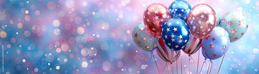 Shiny balloons with American flag colors and stars Shiny balloons with American flag colors and stars