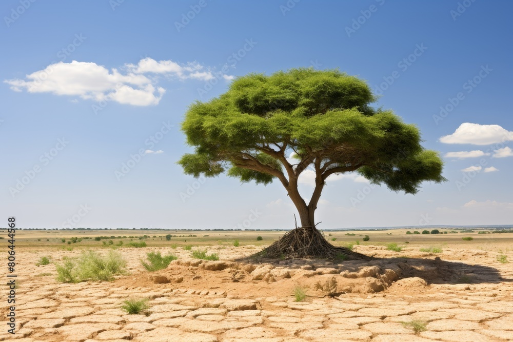 Fototapeta premium Lone tree in arid desert landscape