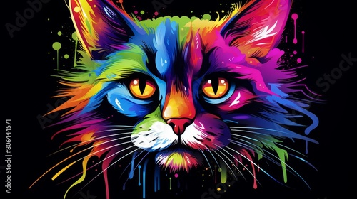 Vibrant and colorful abstract cat portrait