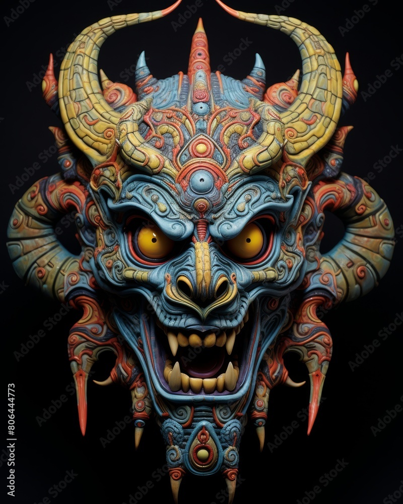 Obraz premium Intricate demonic creature with horns and fangs