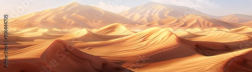 Behold the breathtaking sight of sun-kissed sand dunes against a transparent background, their warm hues and intricate patterns capturing the essence of the desert's rugged charm. © Malik