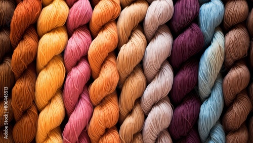 Vibrant yarn skeins in a variety of colors photo