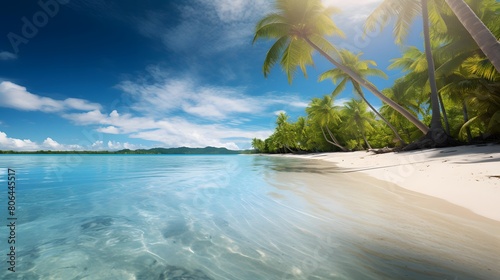 Panoramic view of beautiful tropical beach at Seychelles