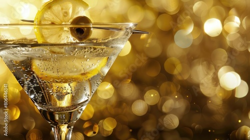 Sophisticated martini glass with olive and lemon twist