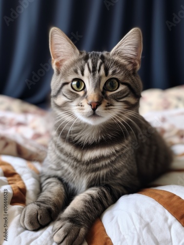Adorable tabby cat with green eyes