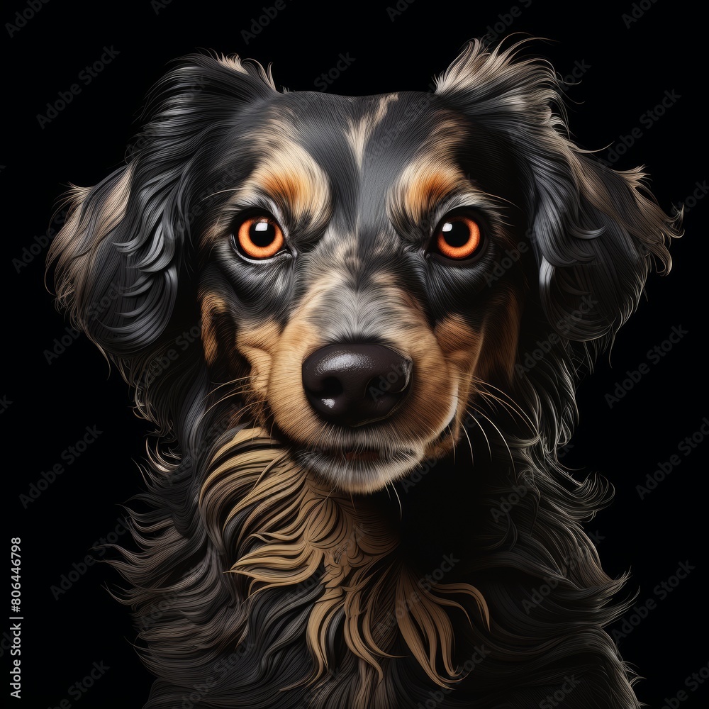 Closeup portrait of a black and tan dog with piercing eyes
