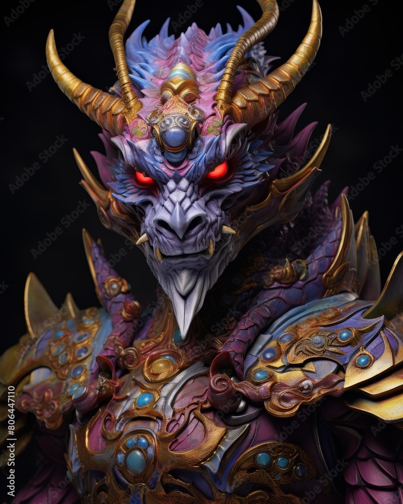 Intricate fantasy dragon creature with ornate armor and glowing eyes Intricate fantasy dragon creature with ornate armor and glowing eyes